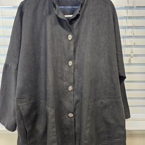 Relaxed Black Button-Front Women's Coat